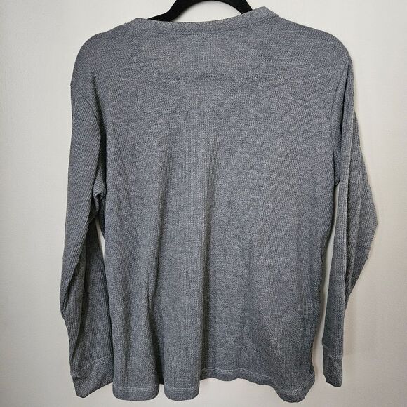 Isotoner Top Long Sleeve Thermal Gray Henley V-Neck Casual Neutral - Picture 4 of 7